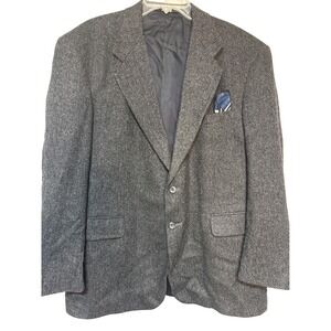 Barry's Mens Gray Herringbone‎ Wool Blend Blazer Sport Coat Size L
